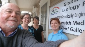 GJEP Buffalo Office Staff- Right to Left: Jay Burney, Sara Sullivan, Anne Petermann, Sara Palmer, and our new sign!